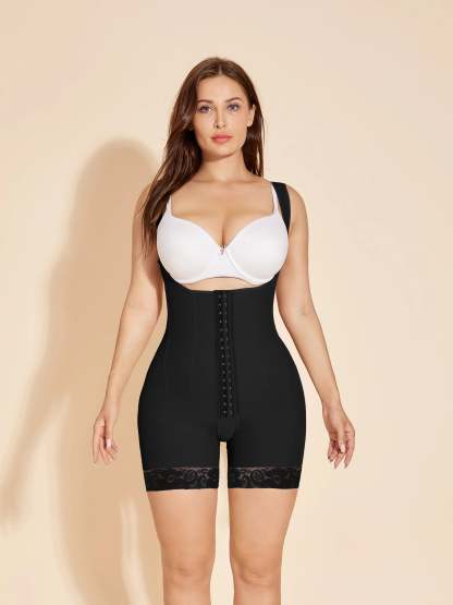 Open Bust Compression Shapewear Slimming Tummy Tuck Faja with Zipper - Black