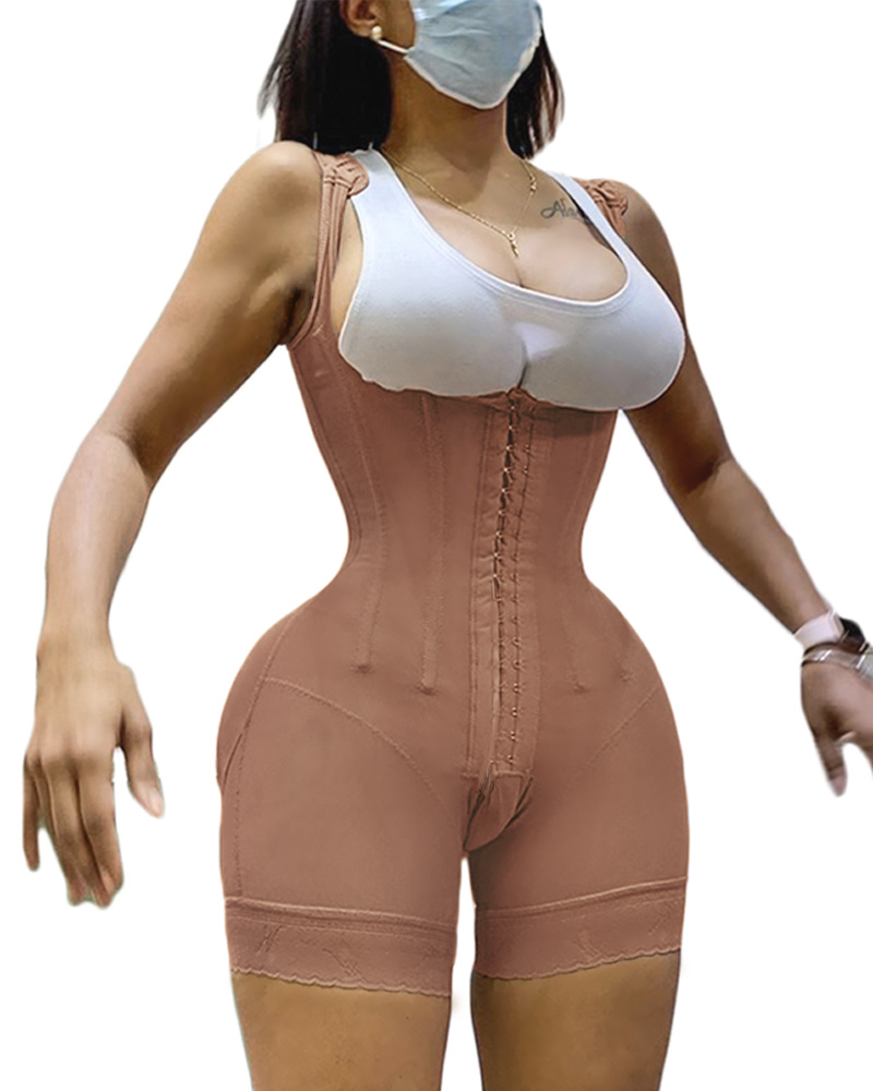 Women's Shapewear Hook And Eye Closure Tummy Control  Adjustable Crotch  Open Bust Bodysuit