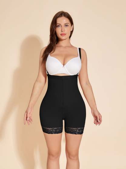 Open Bust Faja Control Corset Tummy Control Shapewear with Zipper - Black