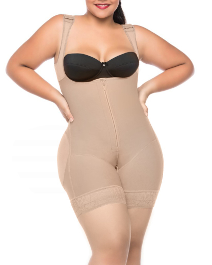 Compression Bodysuit Zipper Closure With Wide Adjustable Shoulder Straps Postpartum Tumt Control Shapewear For Women
