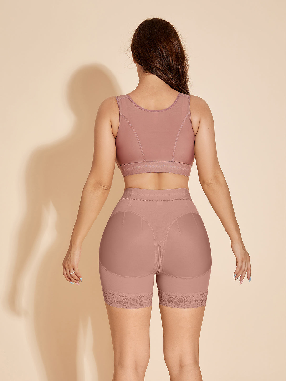 ChicCurve Booty Lift Shapewear Shorts Hook Eye Closure - Rosy Brown