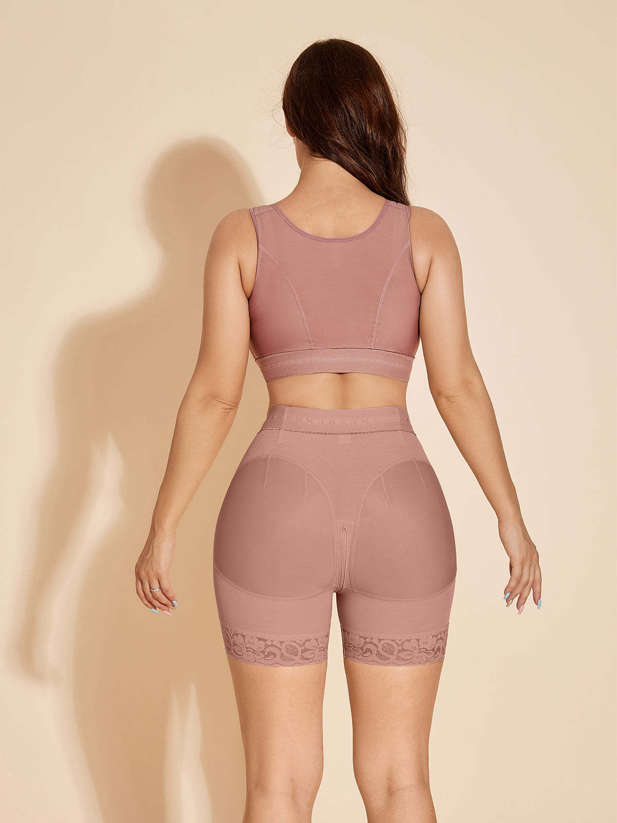 ChicCurve Booty Lift Shapewear Shorts Hook Eye Closure - Rosy Brown
