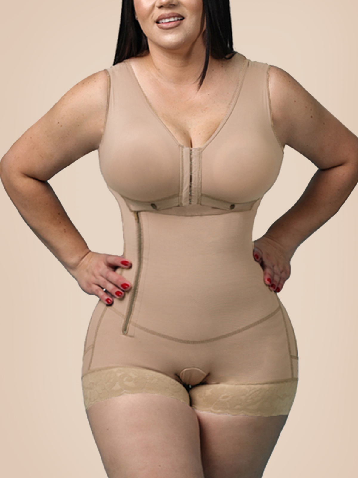 High Compression Girdle With Sleeveless Bra Slimming Bodysuit With Zipper