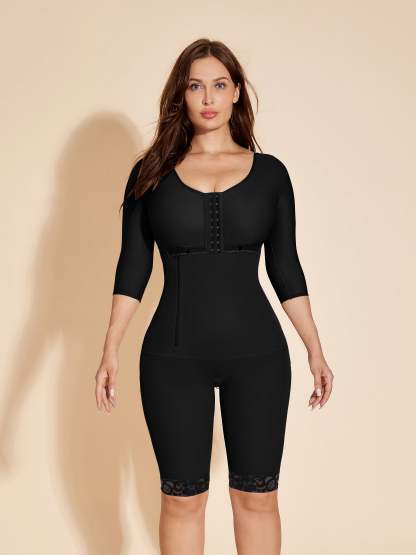Fajas Colombianas Long Sleeves Shapewear Postpartum Repair with Bra - Black
