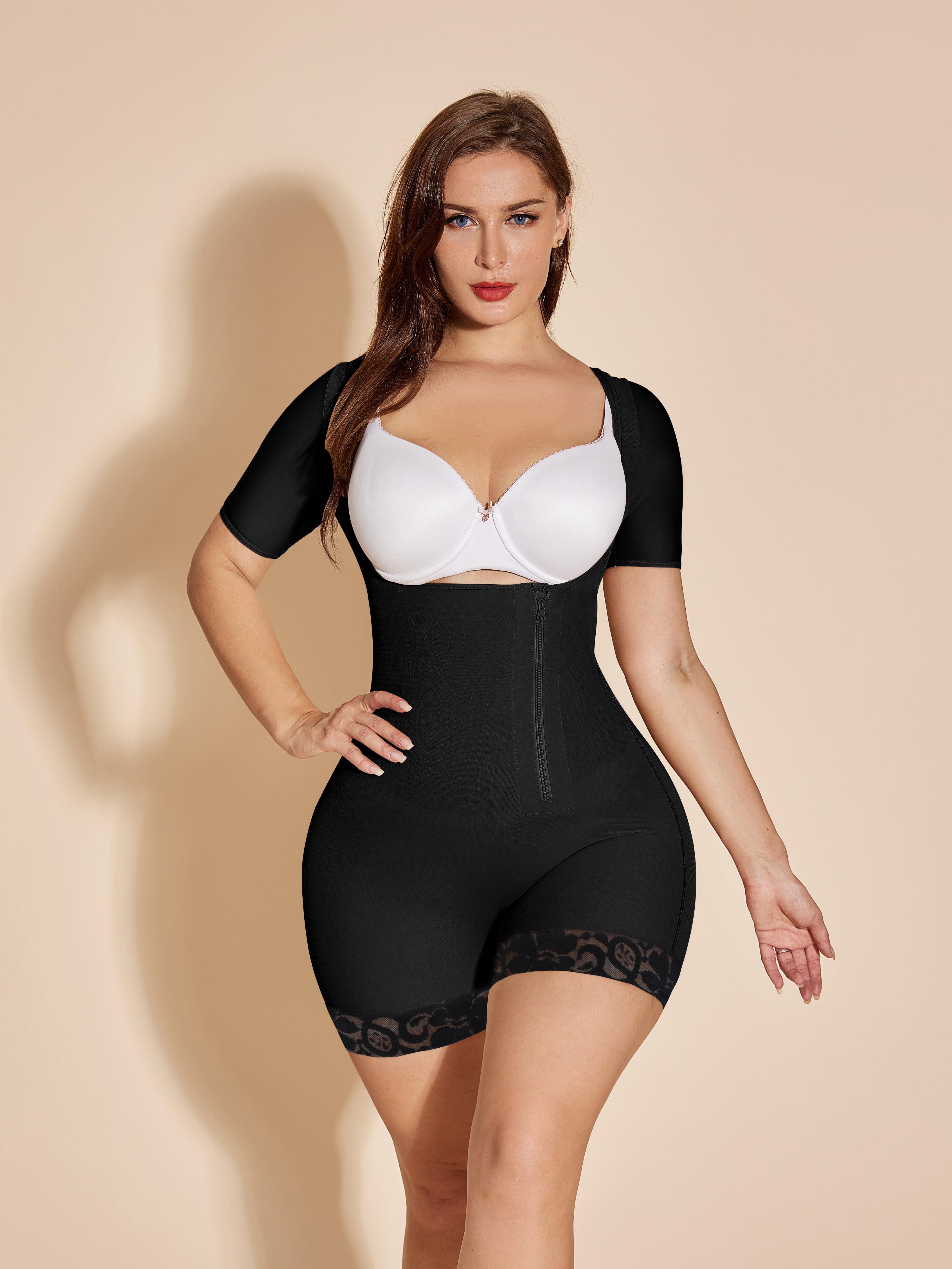 Open Bust Shapewear Hip Lift Faja Compression Postpartum Bodysuit - Black
