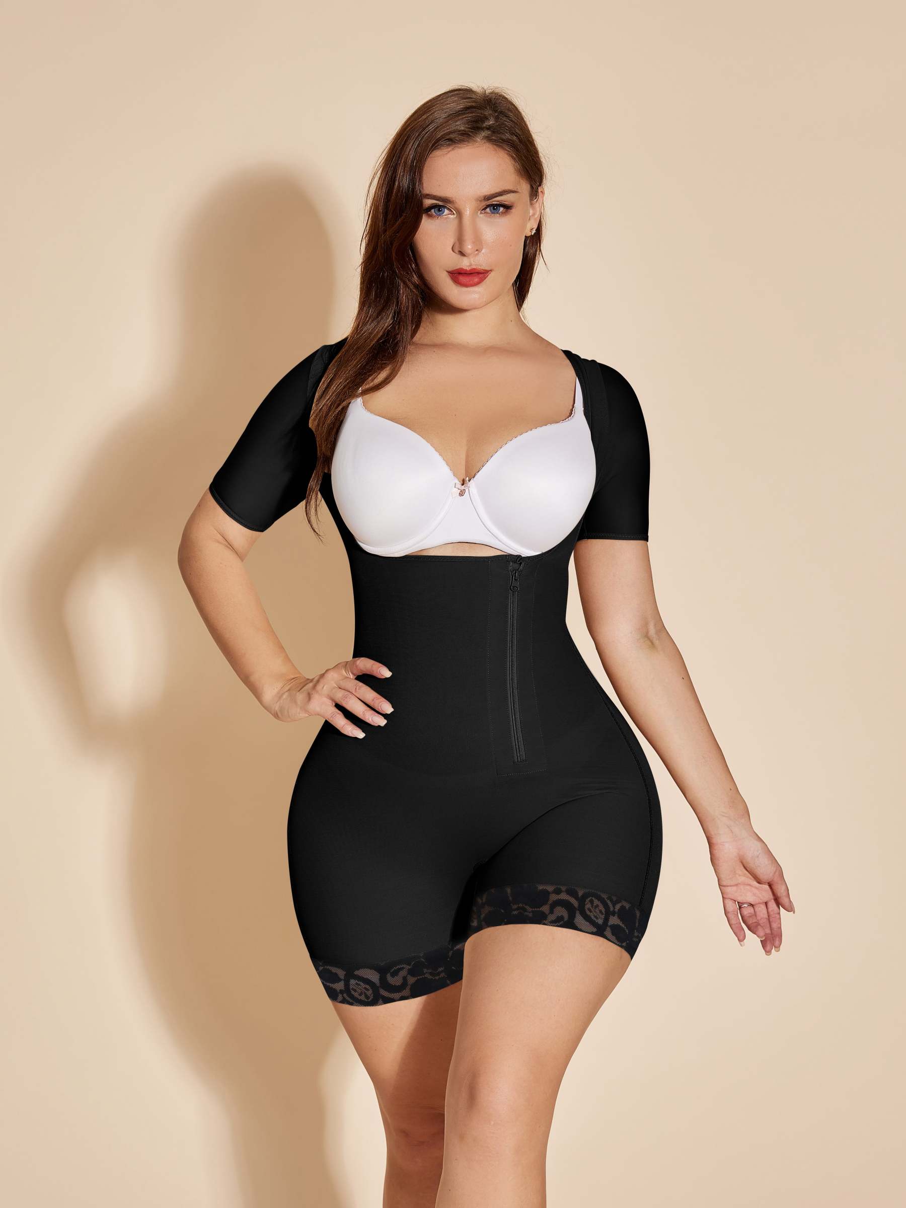 Open Bust Shapewear Hip Lift Faja Compression Postpartum Bodysuit - Black