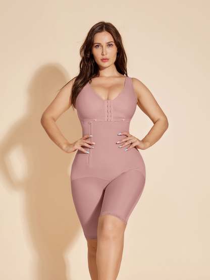 ChicCurve Full Body Post-operative Shapewear with Side Zipper - Rosy Brown