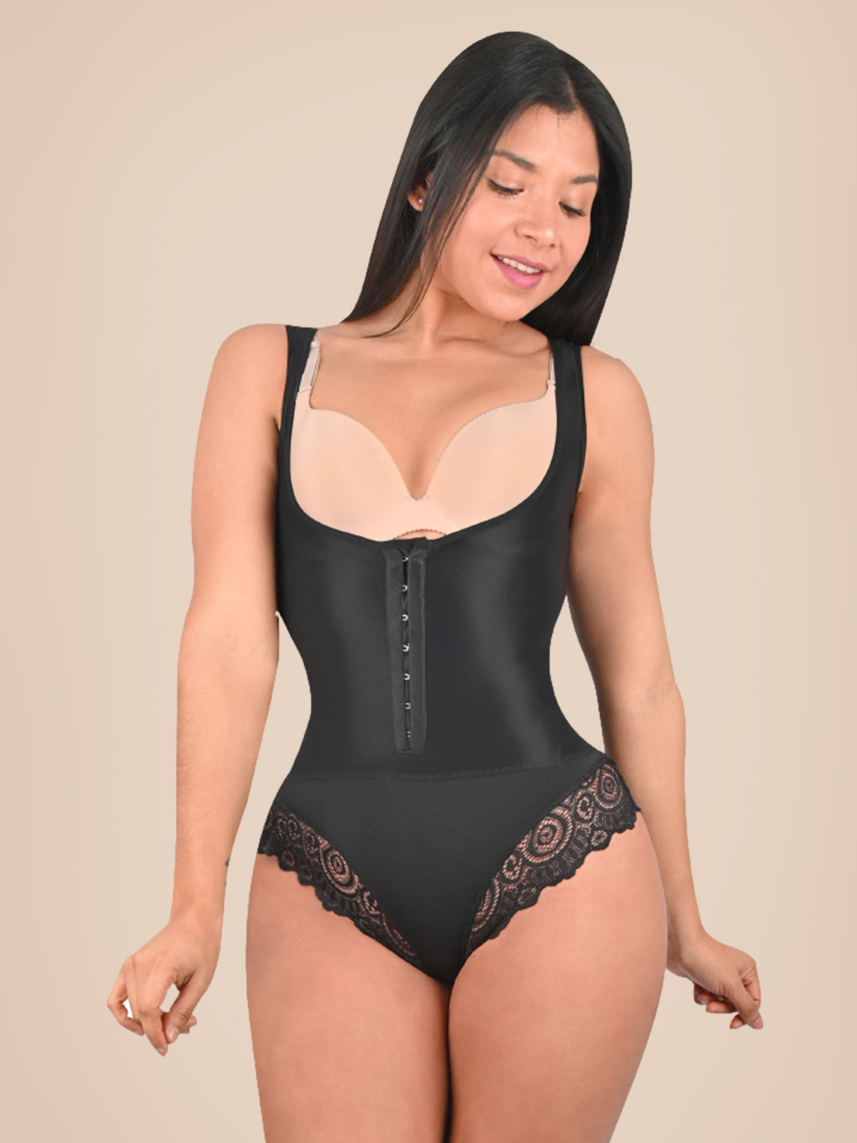 Shapewear for Women Tummy Control Spaghetti Strap Lace Under-Bust Shaping Bodysuit