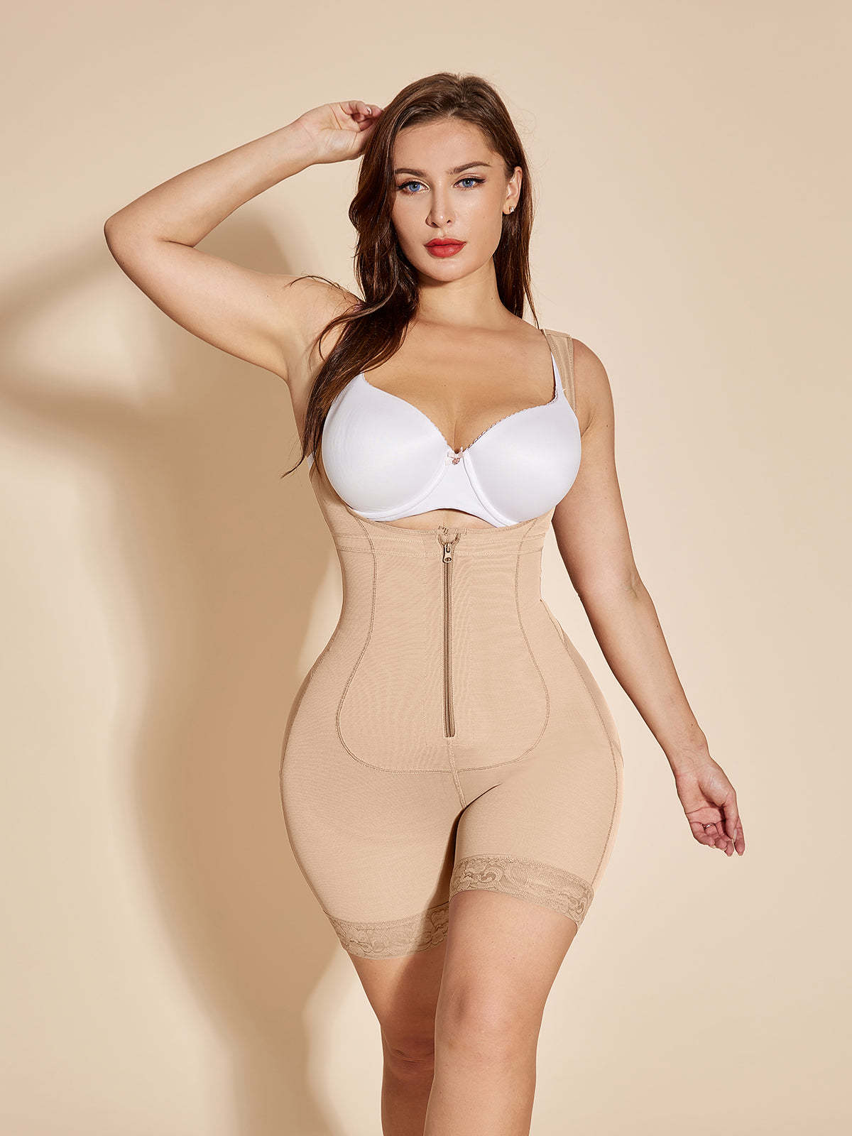 Open Bust Faja Compression Tummy Control Shapewear with Zipper - Tan
