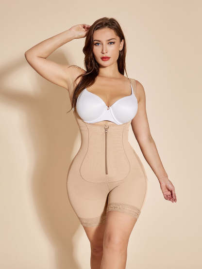Open Bust Faja Compression Tummy Control Shapewear with Zipper - Tan