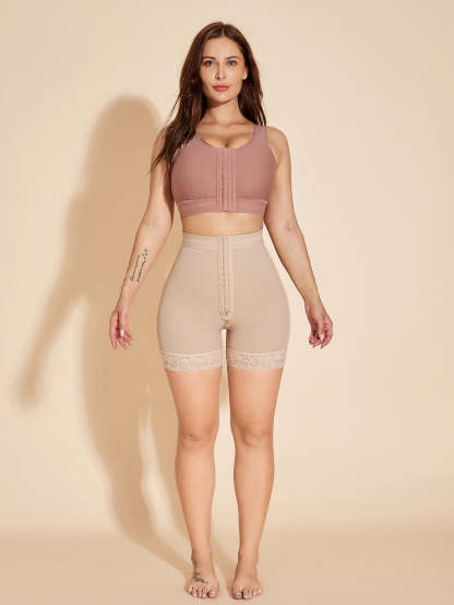 Booty Lift Shaper Shorts Underwear High Waisted Tummy Tuck Control Panty Hook Eye Closure - Tan