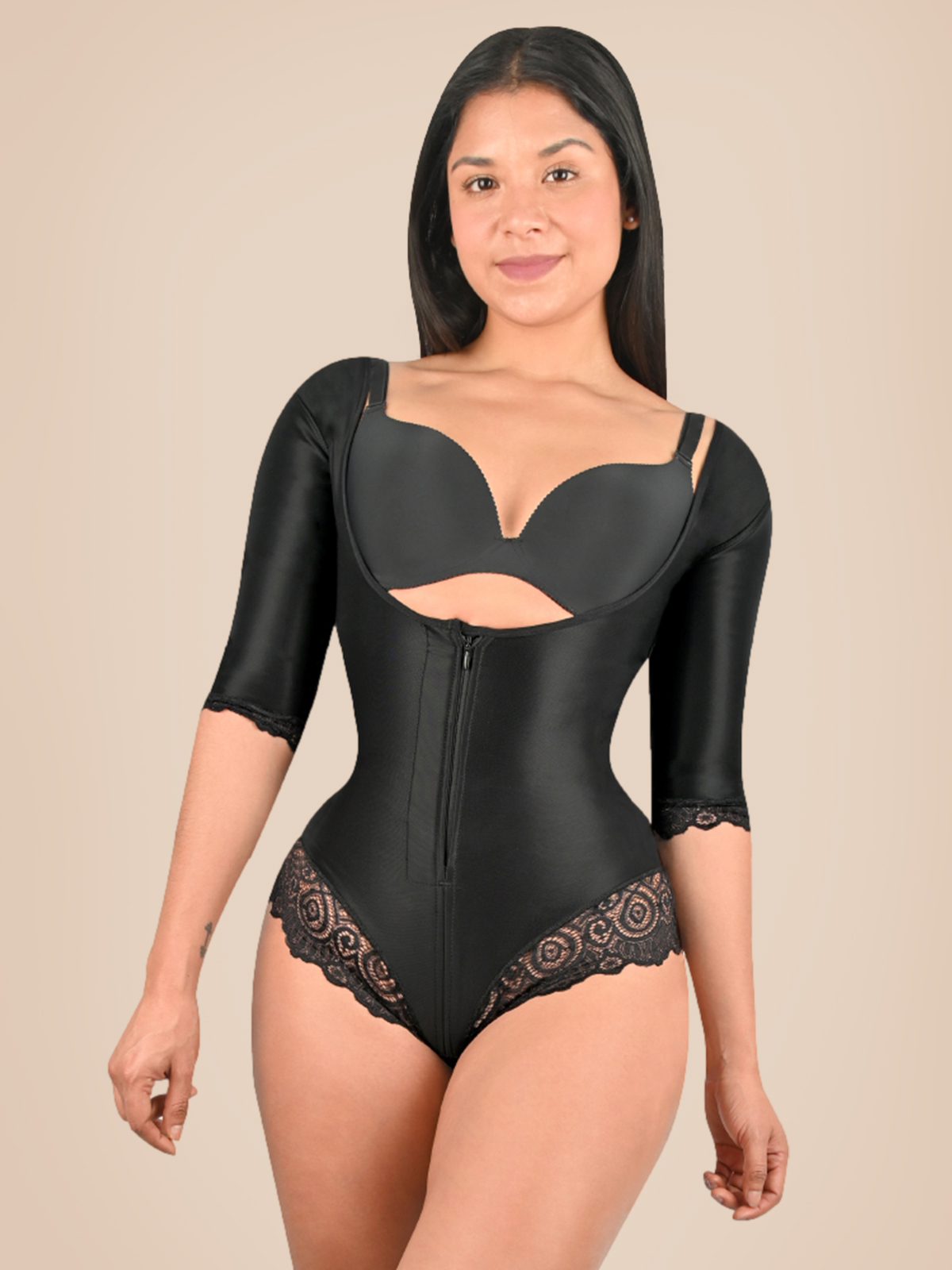 Sexy Bodysuit for Women Lace Long Sleeve Double Tummy Control