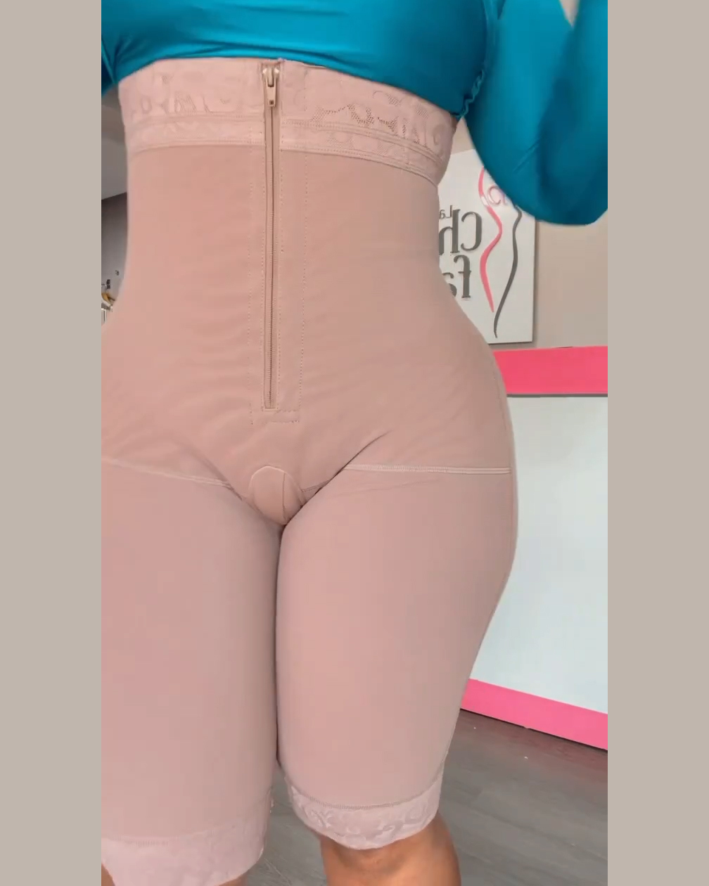 Lace High Compression Tummy Control Shorts with Zipper Front