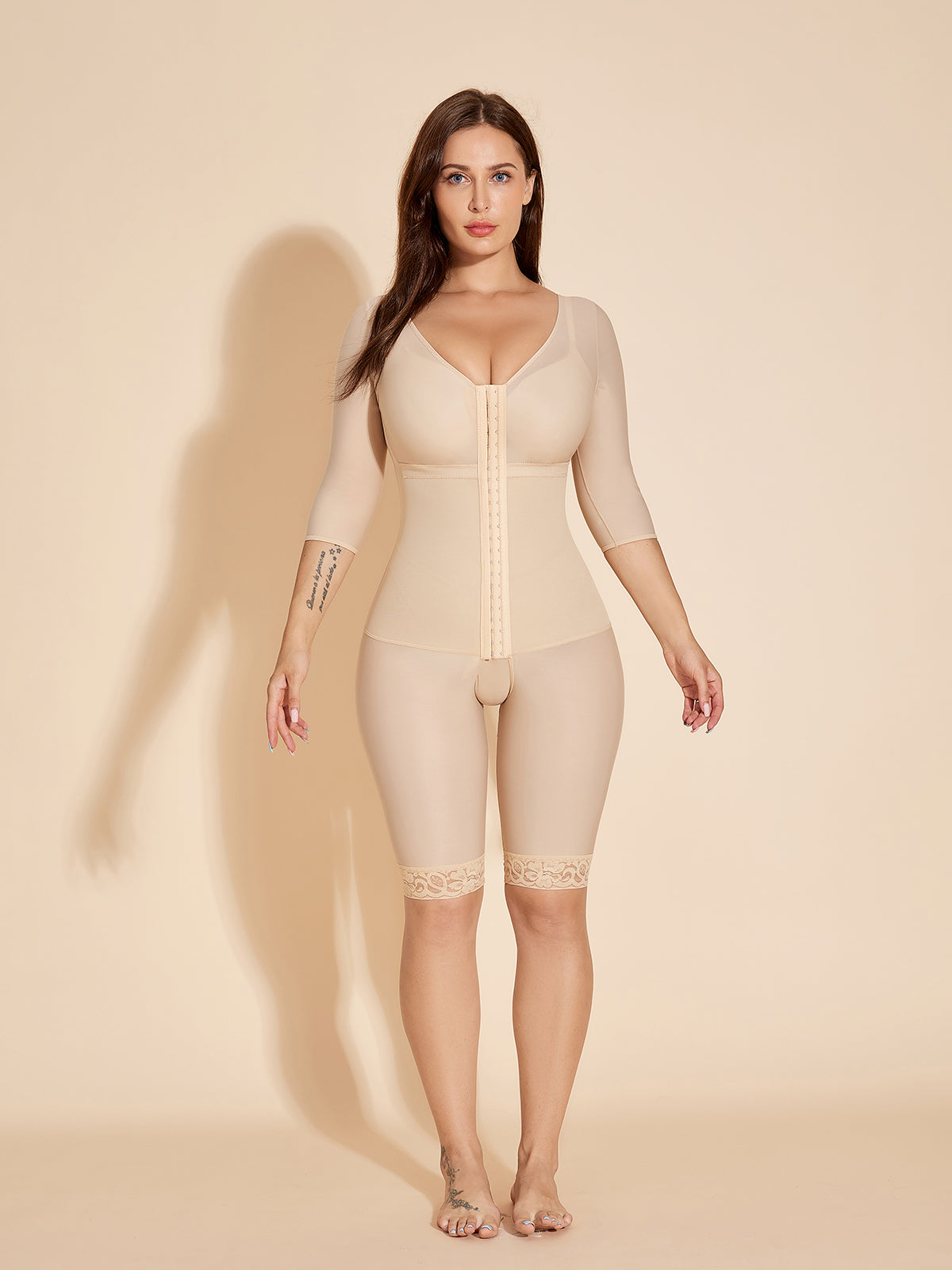 Long Sleeve Shapewear Women Full Coverage Body Shaper - Tan