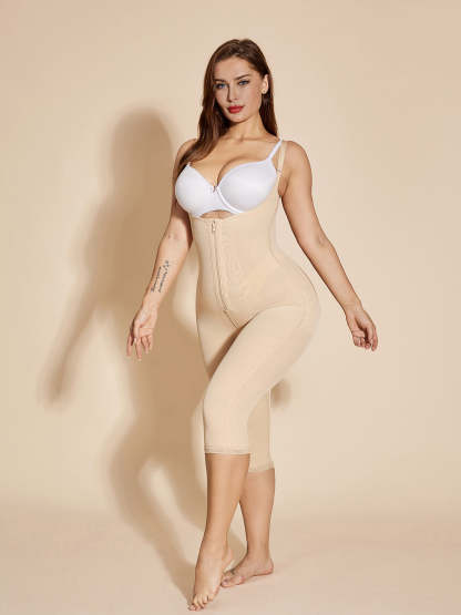 Mid-Thigh Sleeveless Body Shaper Hourglass Slimming Fajas - Tan