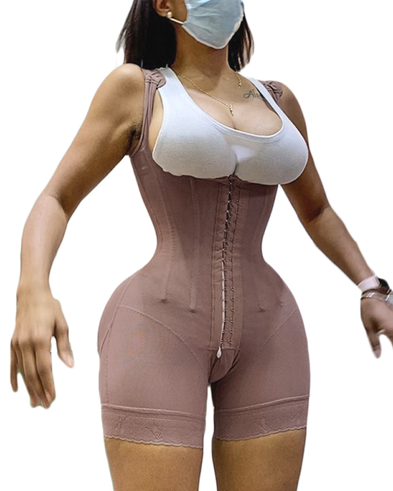Women's Shapewear Hook And Eye Closure Tummy Control  Adjustable Crotch  Open Bust Bodysuit