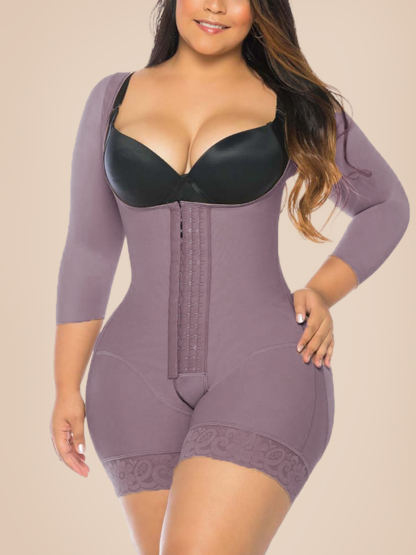 Women's Shapewear Hook And Eye Closure Breast Support Tummy Control Long Sleeve Triangle  Bodysuit Bodyshaper