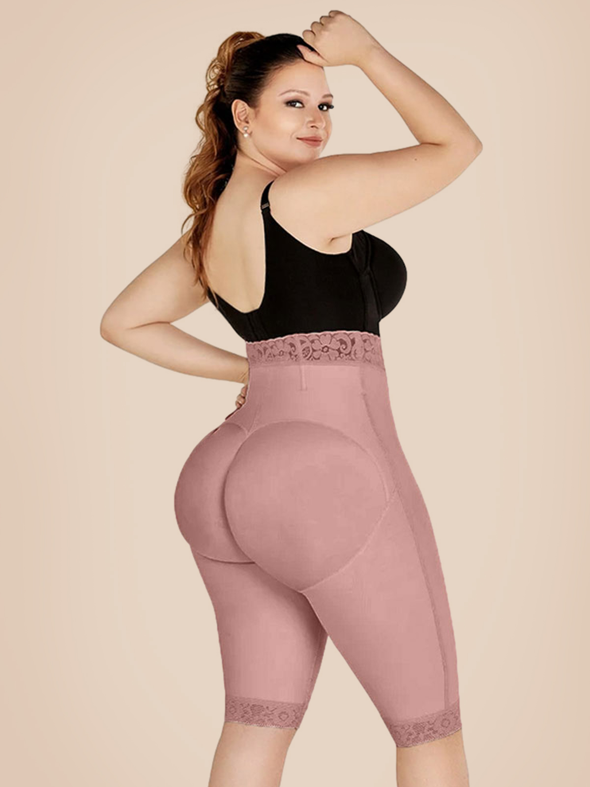 Double Compression High-Waisted Butt Lifting Shorts Knee Short And Lift Buttoks