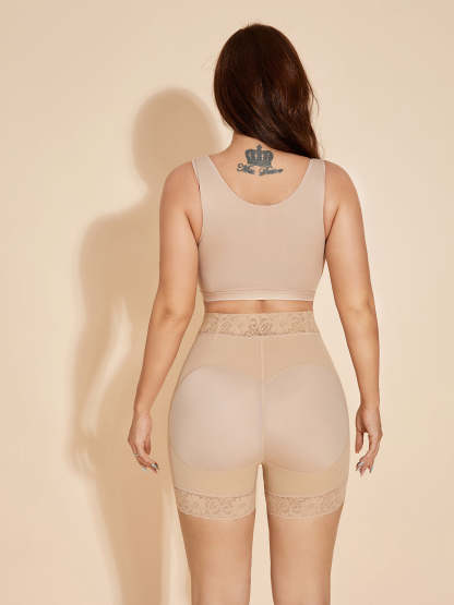 Butt Lifting Shaper Zipper Style High Waisted Tummy Control Shorts - Tan