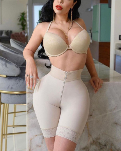 Double Compression Butt Lifter Zipper Shorts High Waisted Butt Pads Seamless Hip Enhancer 
