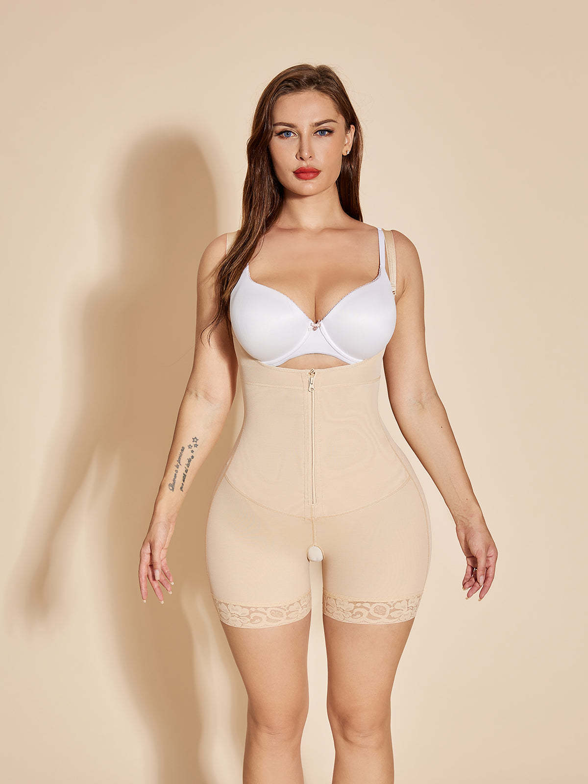 Open Crotch Shapewear Short with Slim Straps | Open Bust Compression Shapewear Shorts