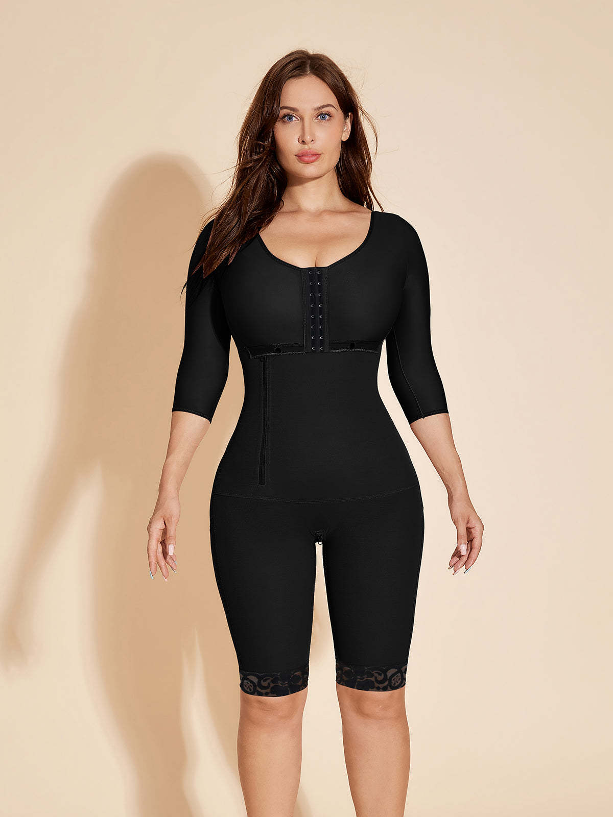 Fajas Colombianas Long Sleeves Shapewear Postpartum Repair with Bra - Black