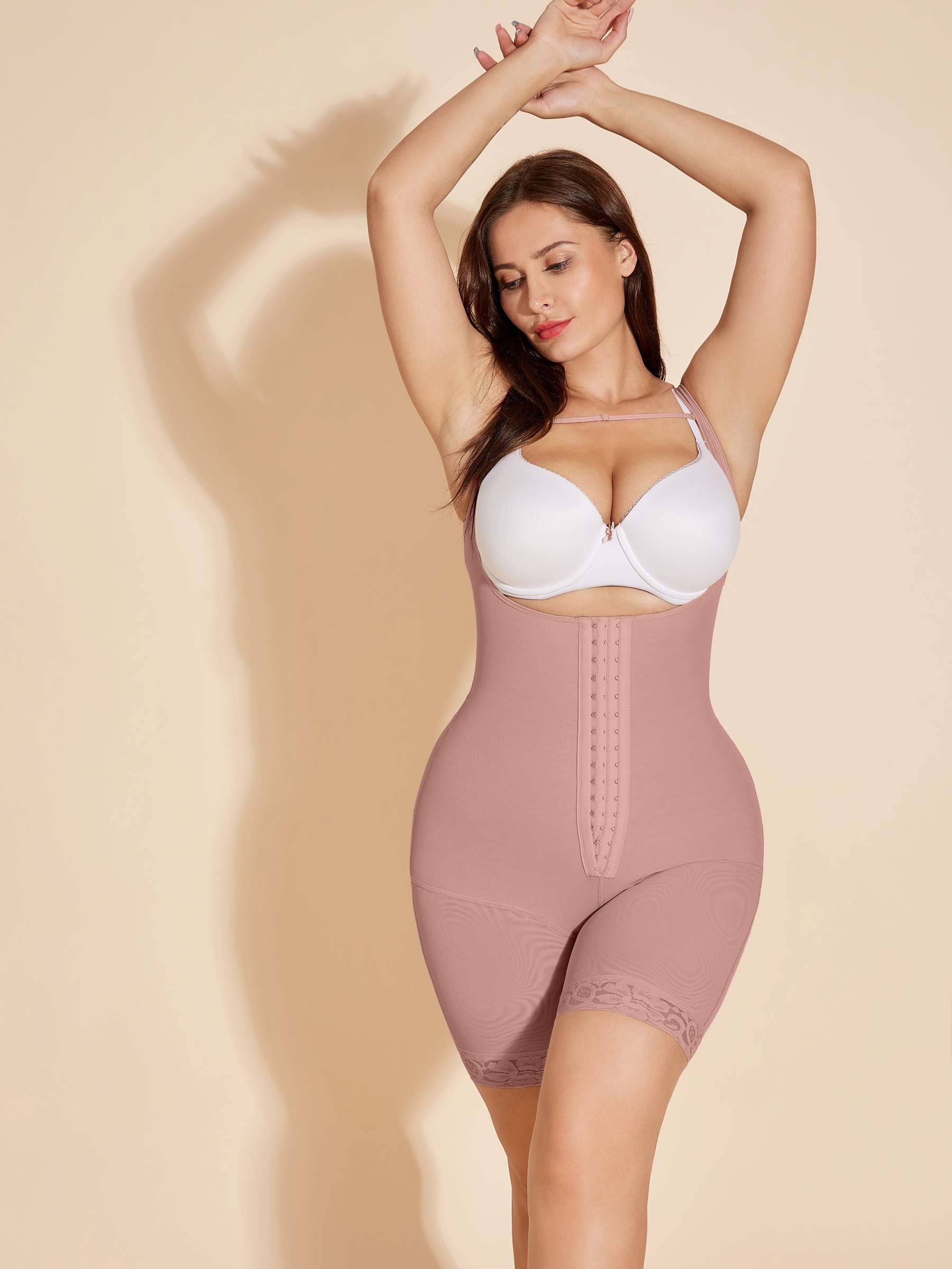 Women's Tummy Control Corset Shapewear Open Bust Bodysuit - RosyBrown-ChicCurve