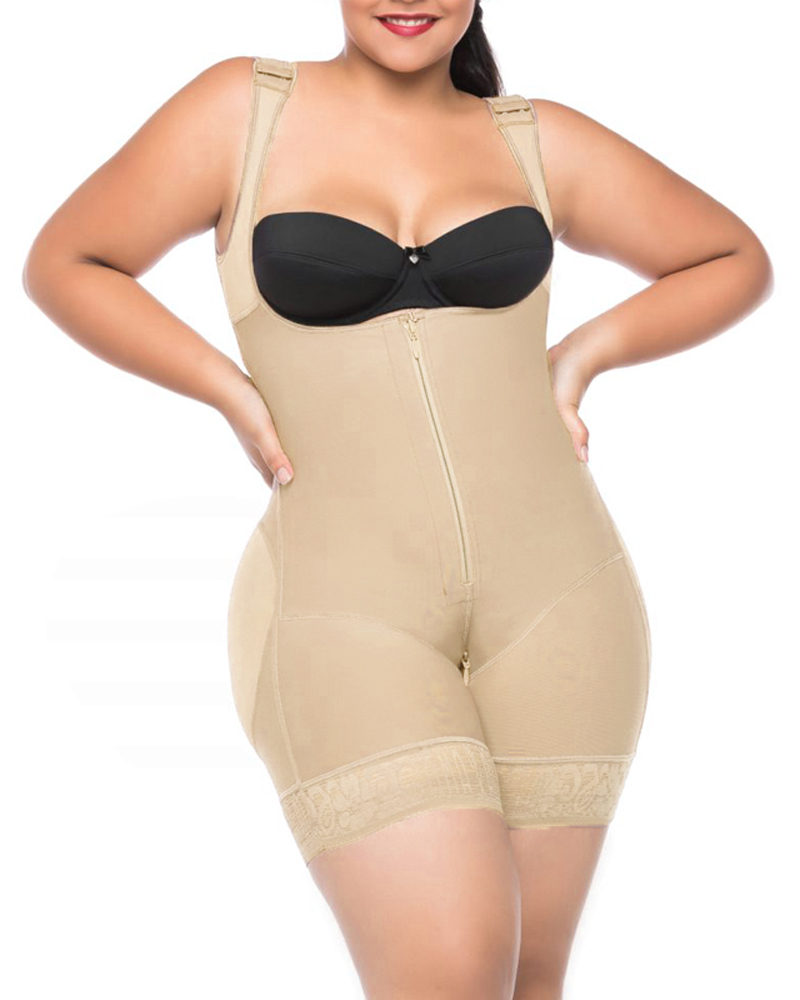 Compression Bodysuit Zipper Closure With Wide Adjustable Shoulder Straps Postpartum Tumt Control Shapewear For Women
