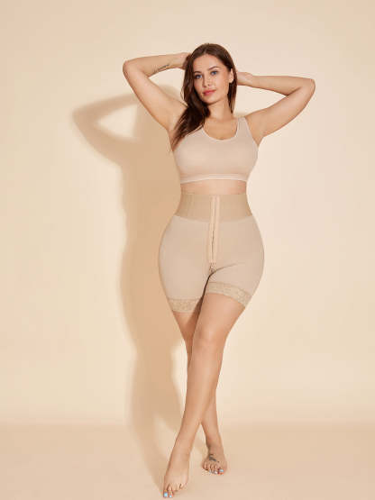 Butt Lifter High Waisted Shapewear Shorts Tummy Control with Hook-Eye - Tan