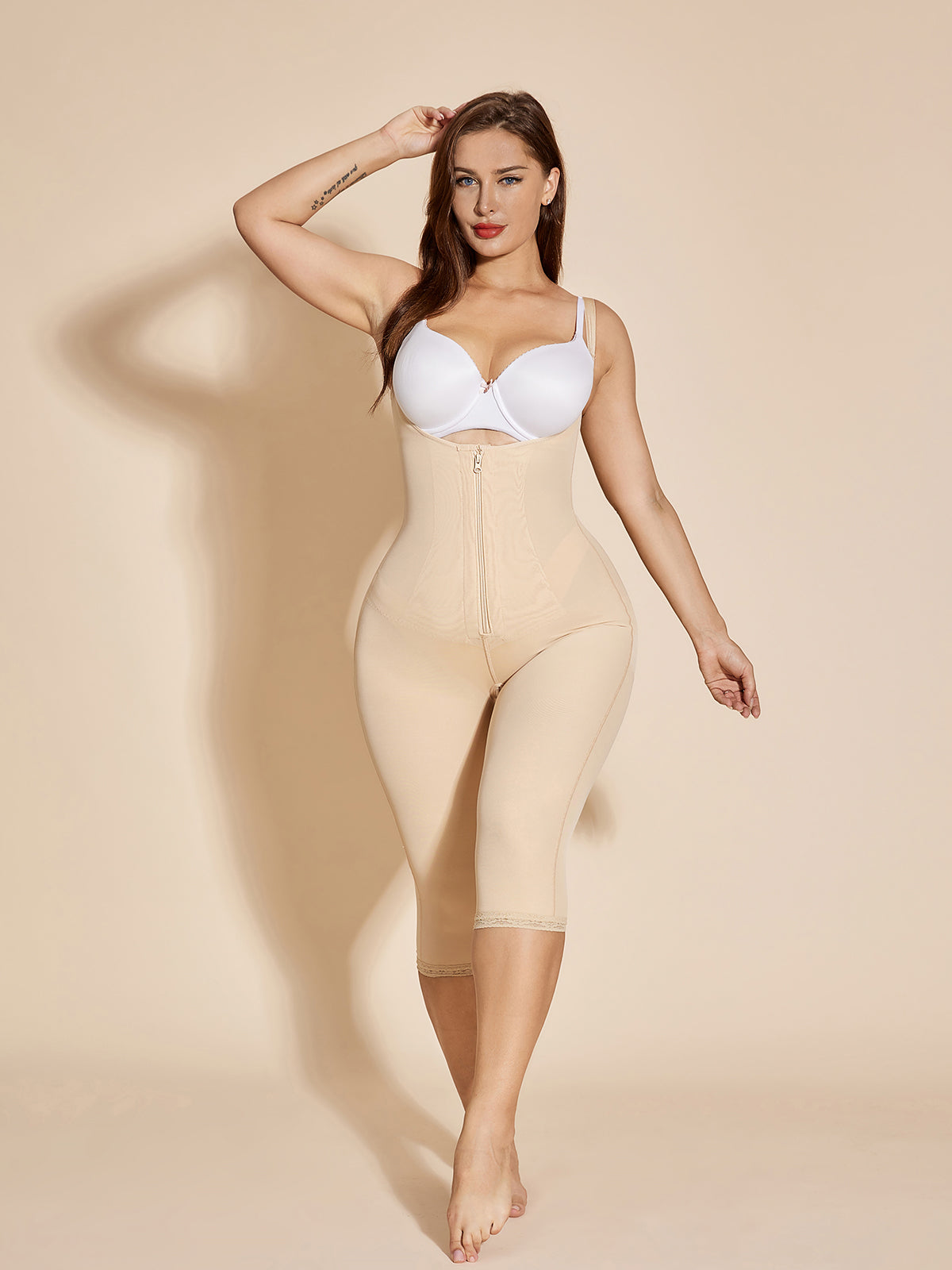 Mid-Thigh Sleeveless Body Shaper Hourglass Slimming Fajas - Tan