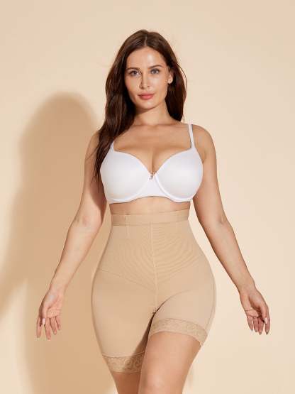High Waist Shaper Shorts Butt Lifter with Zipper for Women Plus Size - Tan