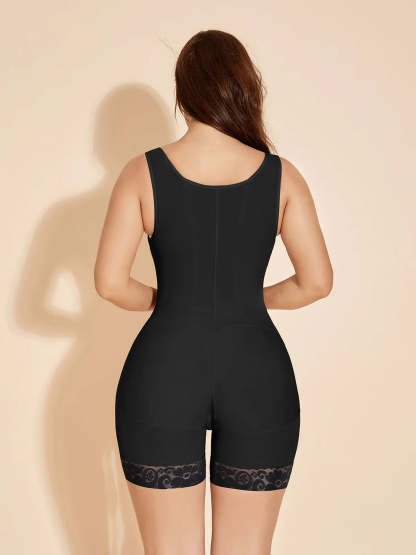 Open Bust Compression Shapewear Slimming Tummy Tuck Faja with Zipper - Black