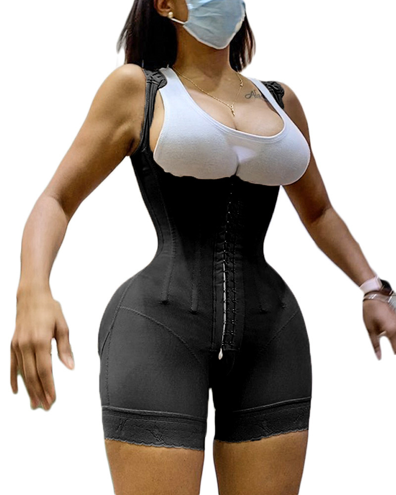 Women's Shapewear Hook And Eye Closure Tummy Control  Adjustable Crotch  Open Bust Bodysuit-ChicCurve