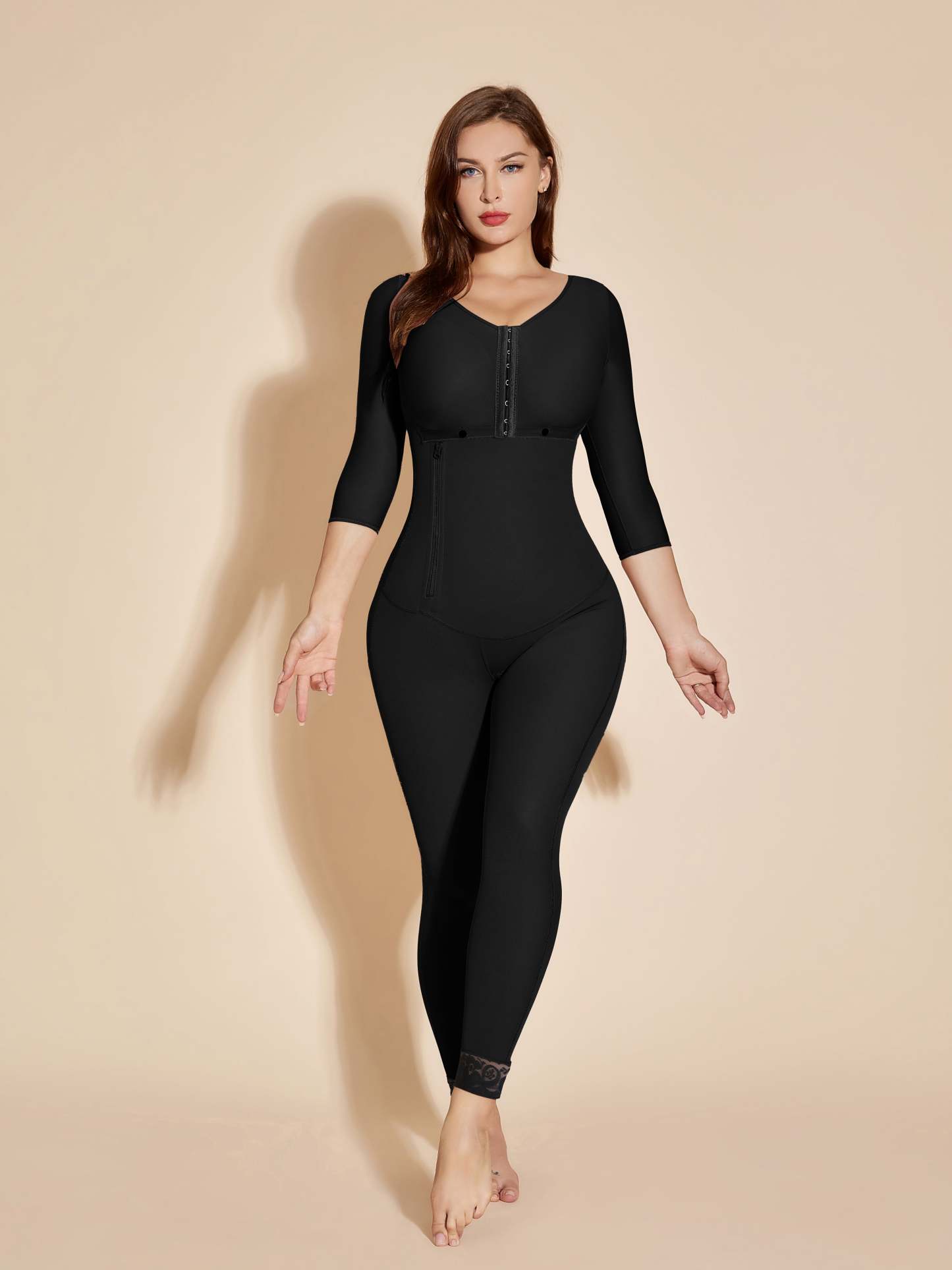 Black Long Sleeve Full-covered Shapewear | Plus Size Full Body Shapewear
