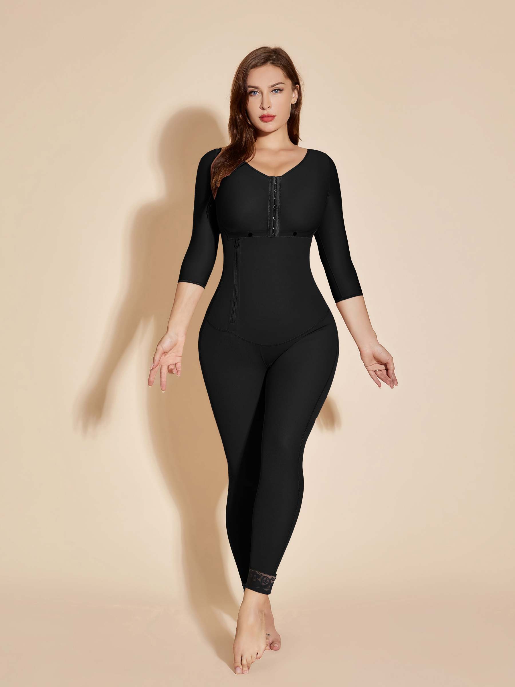 Black Long Sleeve Full-covered Shapewear | Plus Size Full Body Shapewear