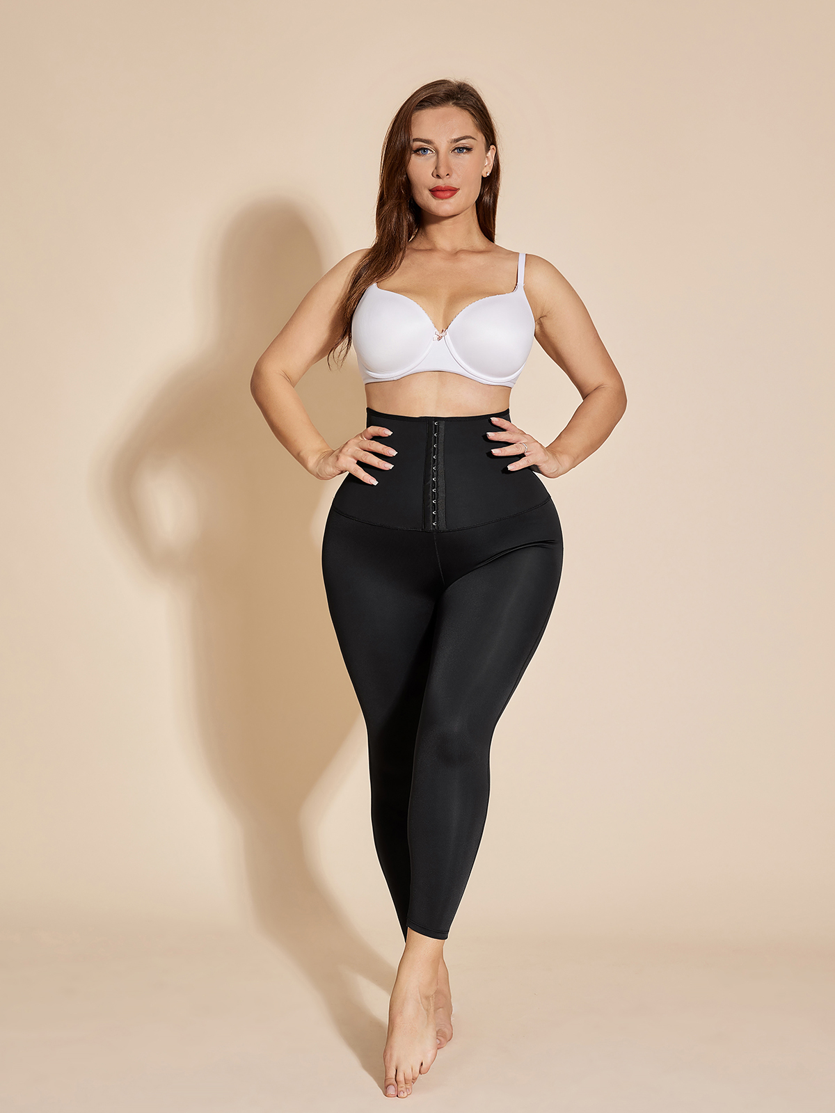High Waist Leggings Hook & Eye Tummy Control Sport Pants-ChicCurve