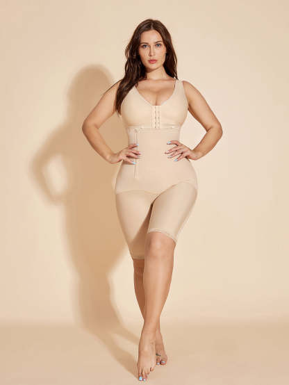 Hook-Eye Tummy Control Shapewear Post-operative Shaping with Side Zipper - Tan