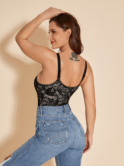 Tummy Control Shapewear Lace Backless Bodysuit Women's V-neck Camisole - Black