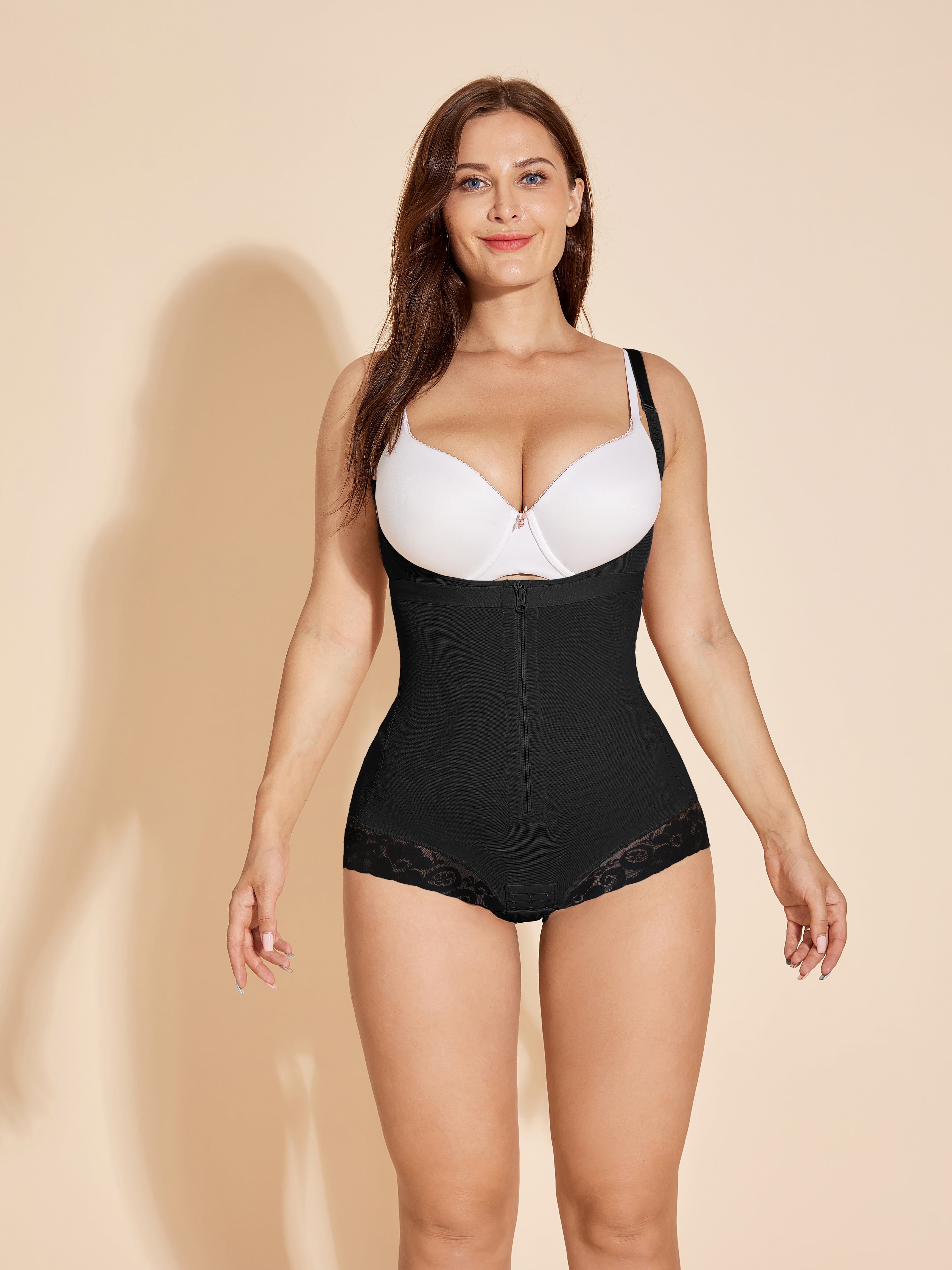 Fajas Colombianas Body Shaper Tummy Control Butt Lifting Shapewear Zipper - Black