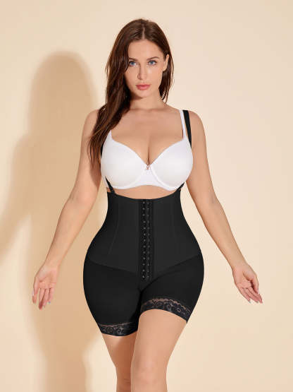 Open Bust Hook-Eye Shapewear Tummy Control Hip Lift Compression Faja - Black