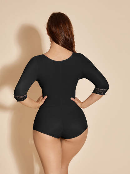 Hip Lift Body Shaper Long Sleeves Faja  Compression with Bra - Black