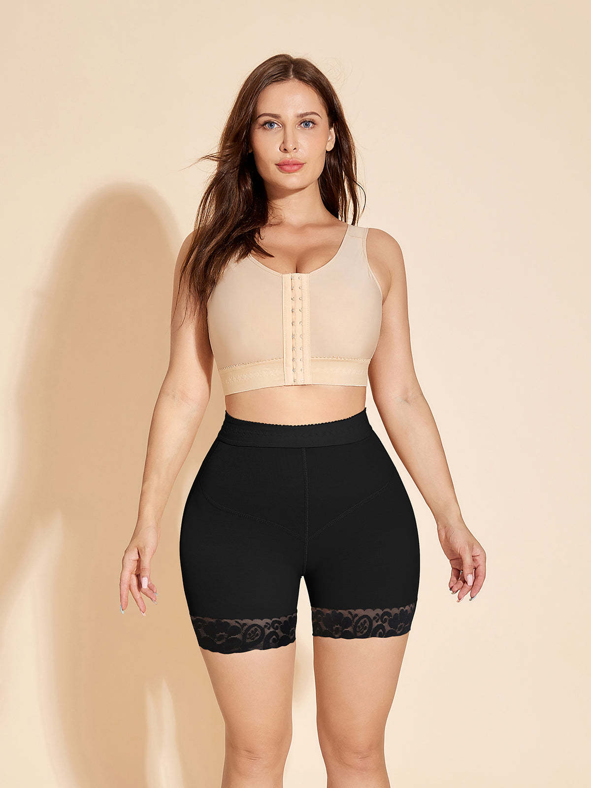 Lace Fajas Colombianas Butt Lifter Seamless Shorts - Black