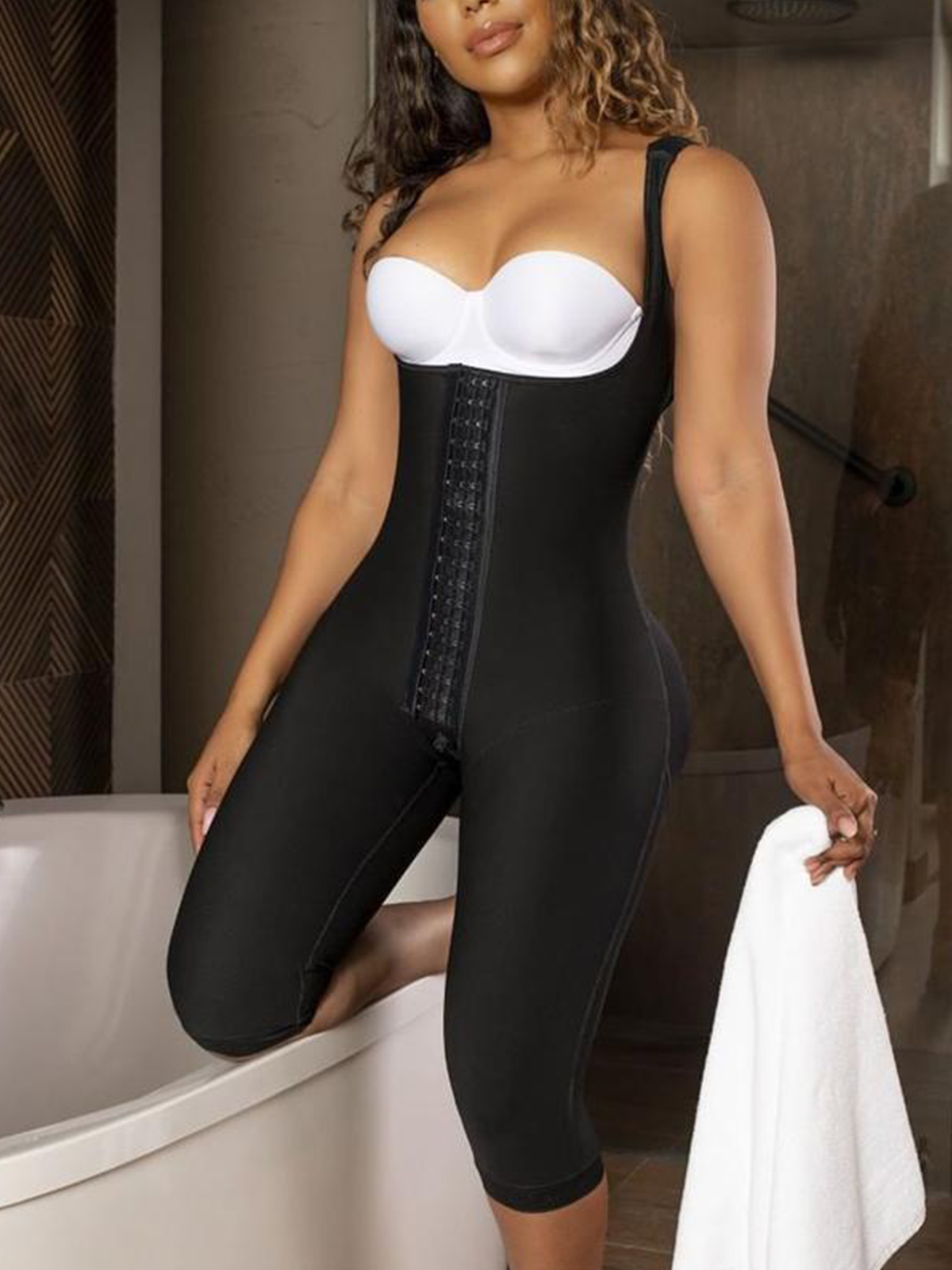 Style 27B - Mid Thigh Body Shaper with Bra Top Open Crotch