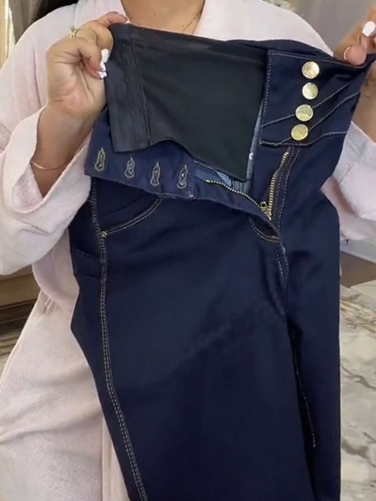 High Rise Curved Button Breasted Slimming Functional Skinny Jeans