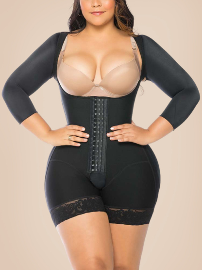 Women's Shapewear Hook And Eye Closure Breast Support Tummy Control Long Sleeve Triangle  Bodysuit Bodyshaper