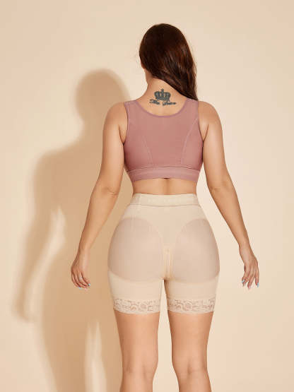 Booty Lift Shapewear Shorts Underwear Butt Lifter High Waisted Tummy Tuck Control Panty Hook Eye Closure - Tan