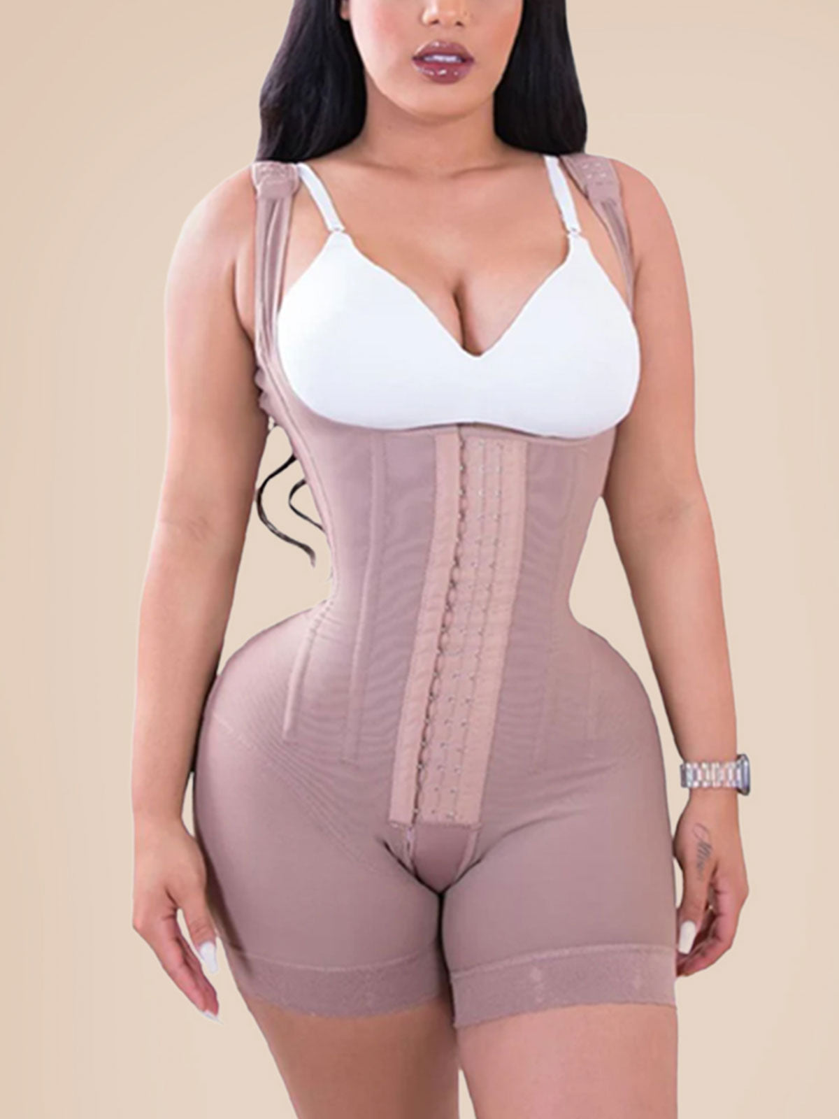 High Double Compression Garment Hook And Eye Closure Adjustable Bodysuit  Rf10052-ChicCurve
