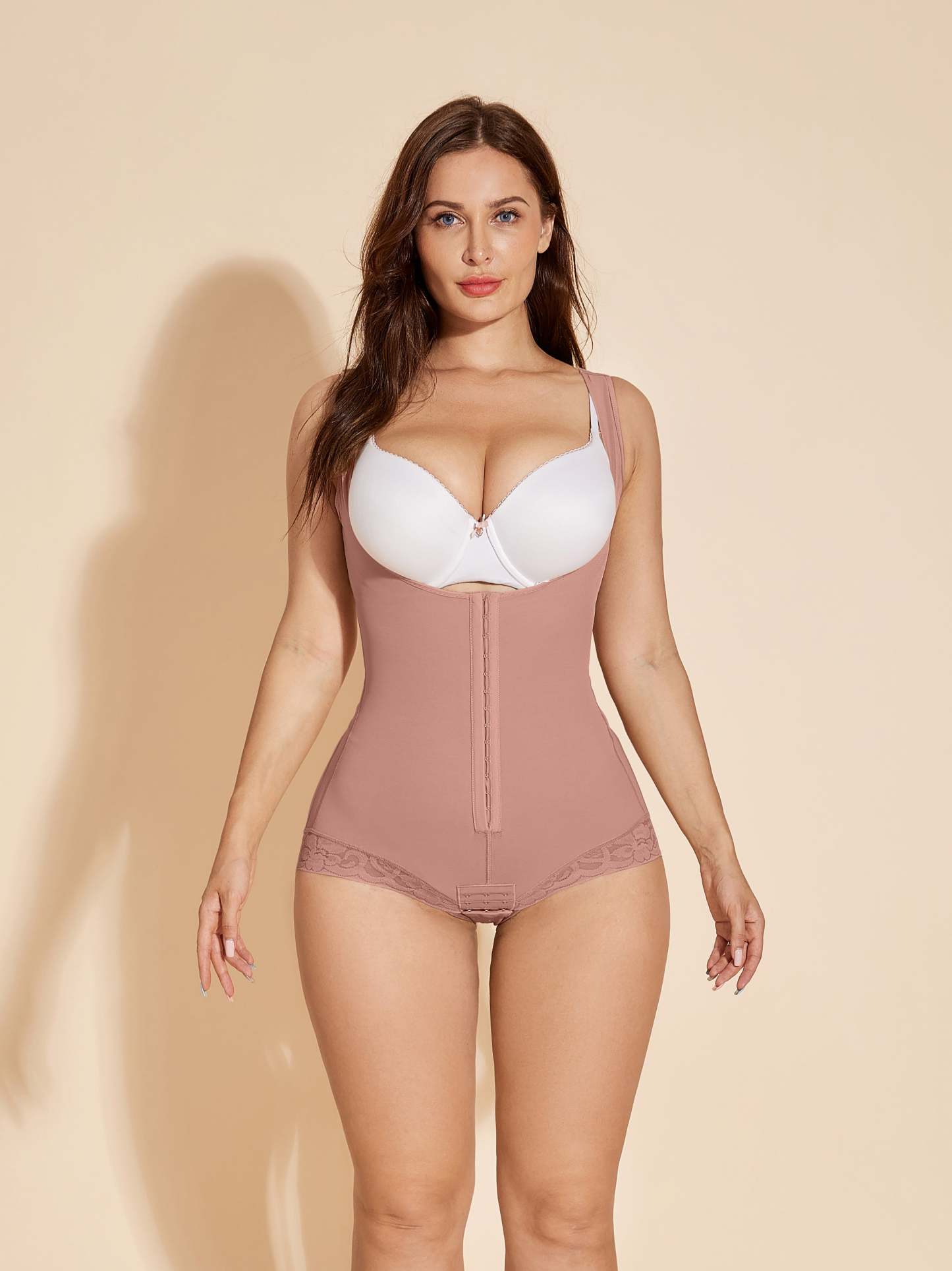 Fajas Colombianas Body Shaper Tummy Control Butt Lifting Shapewear Hook-eye - Rosy Brown-ChicCurve