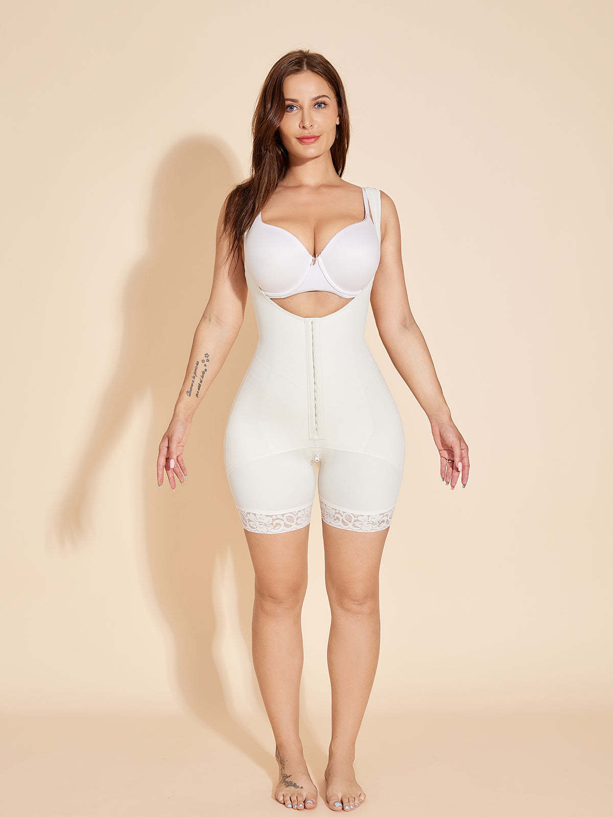 Open Bust Shapewear Tuck Postpartum Wrap Faja with Hook-Eye - White
