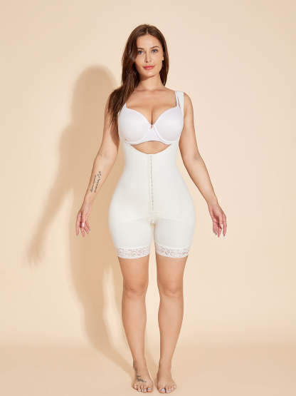 Open Bust Shapewear Tuck Postpartum Wrap Faja with Hook-Eye - White